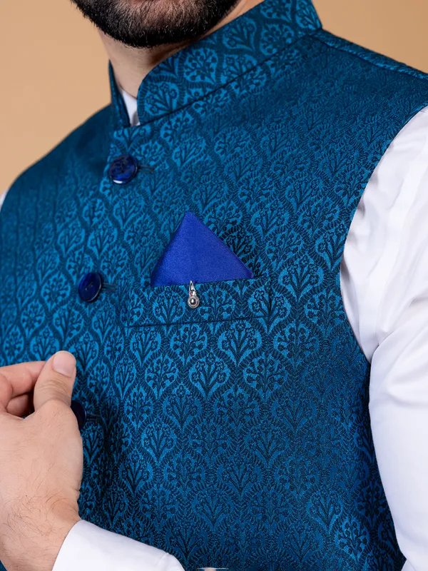 Rama blue embroidery silk waistcoat