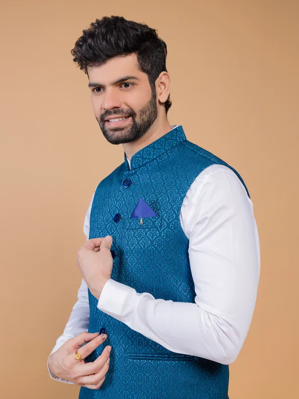 Rama blue embroidery silk waistcoat
