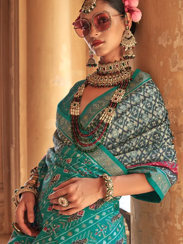 Rama blue ethnic patola saree