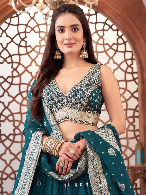 Rama blue georgette embroideried lehenga choli