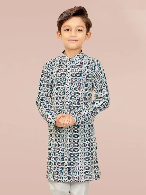 Rama blue georgette embroidery kurta pajama