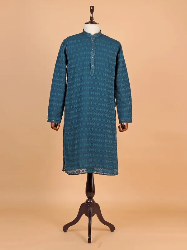 Rama blue georgette festive style kurta suit set for boys