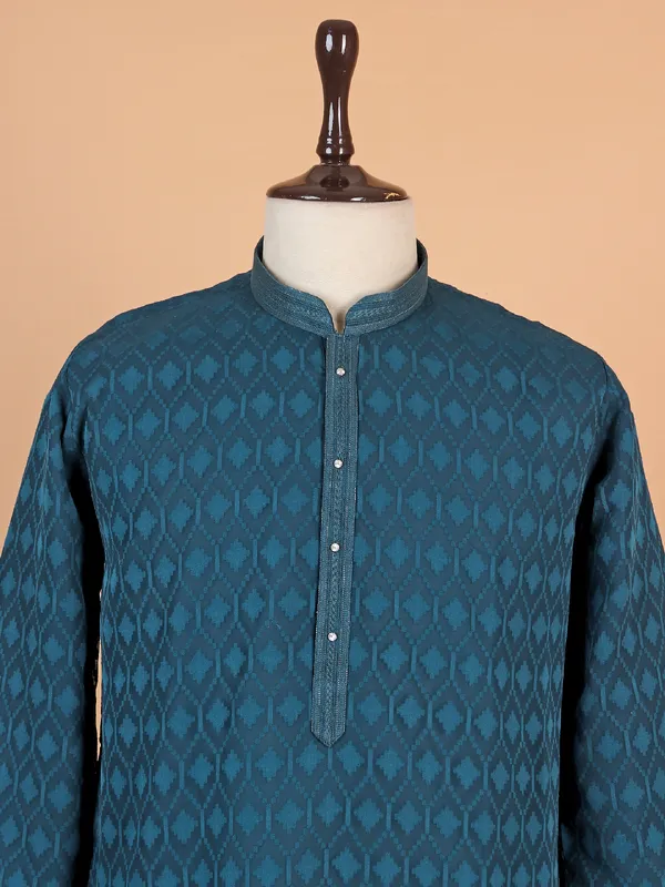 Rama blue georgette festive style kurta suit set for boys