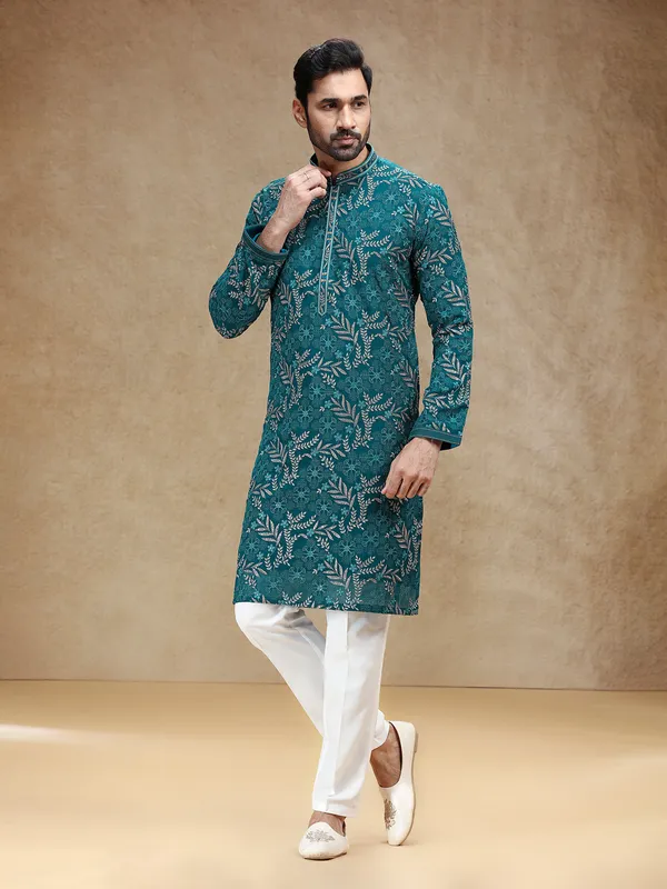Rama blue georgette men kurta pajama