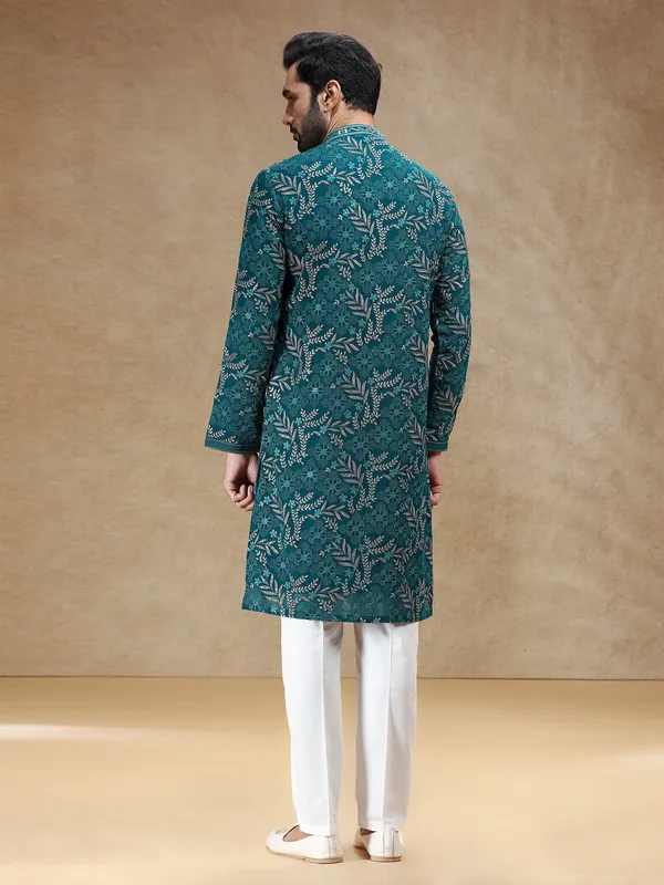 Rama blue georgette men kurta pajama