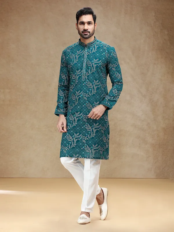 Rama blue georgette men kurta pajama