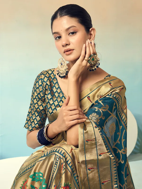Rama blue georgette saree with zari work
