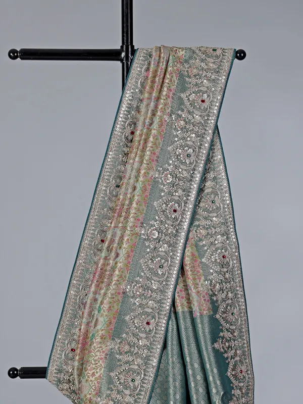 Rama blue kanjivaram silk saree