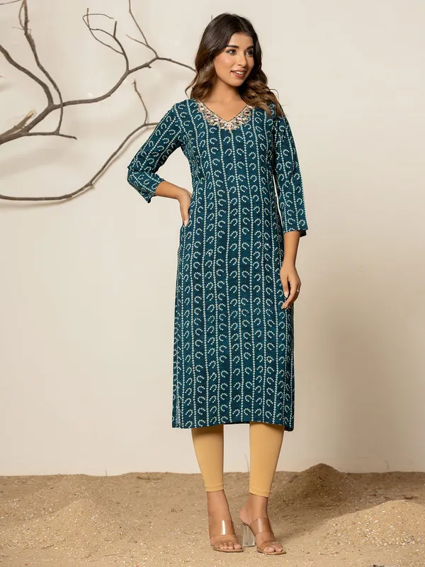Rama blue leaf printed kurti