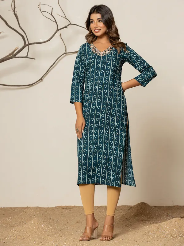 Rama blue leaf printed kurti