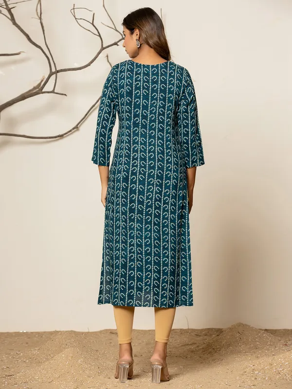 Rama blue leaf printed kurti