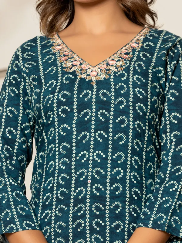 Rama blue leaf printed kurti