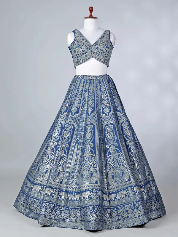 Rama blue lehenga choli with zardosi and zari work