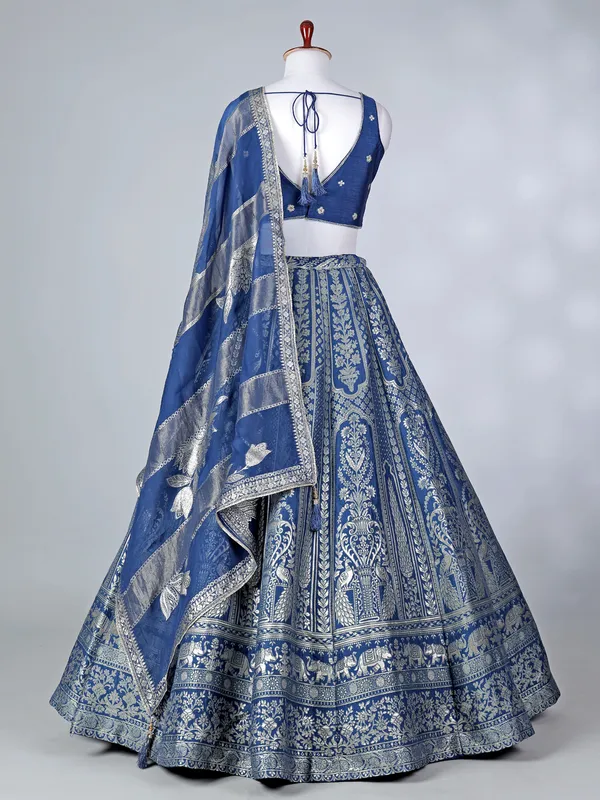 Rama blue lehenga choli with zardosi and zari work