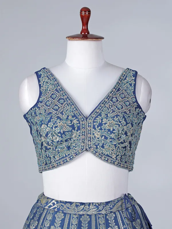 Rama blue lehenga choli with zardosi and zari work
