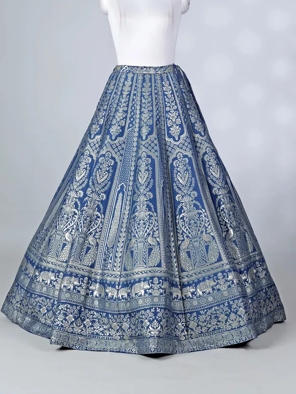 Rama blue lehenga choli with zardosi and zari work