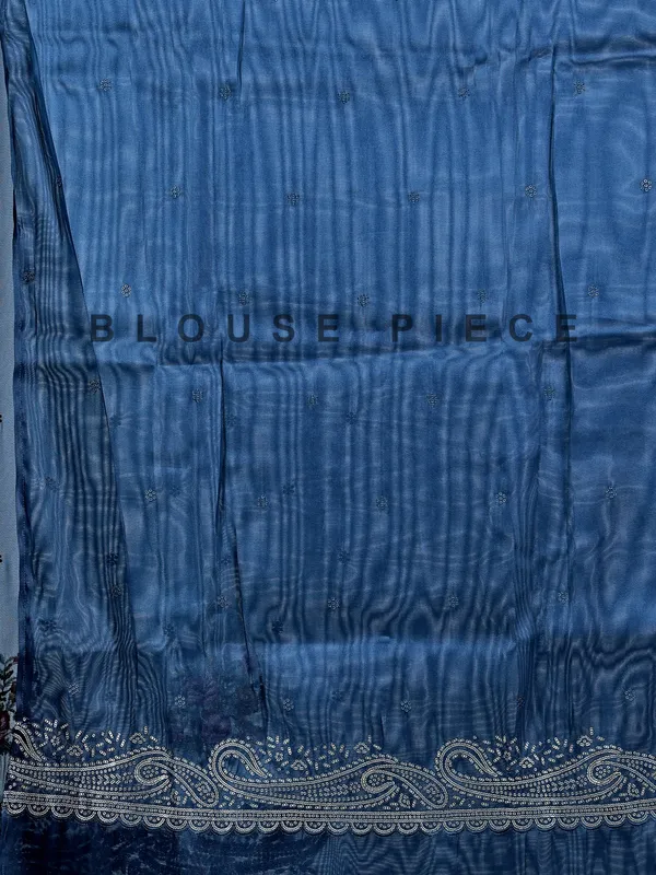 Rama blue organza saree with sequins embellishment