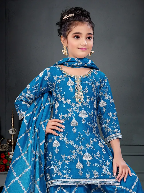 Rama blue pakistani palazzo suit with heavy embellishment