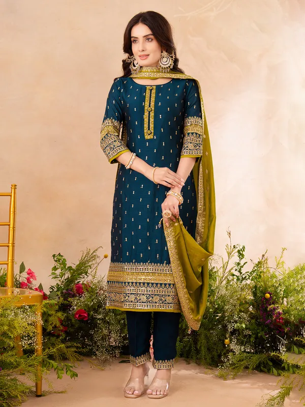 Rama blue pakistani silk salwar suit