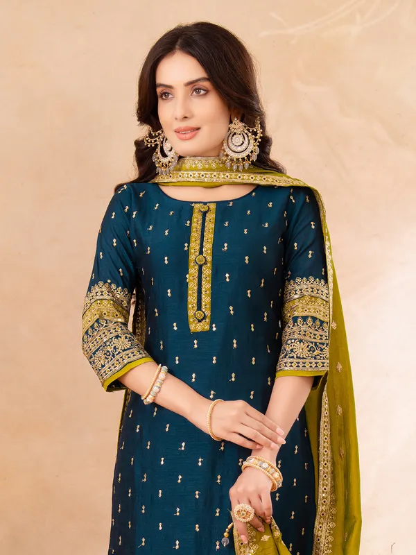 Rama blue pakistani silk salwar suit