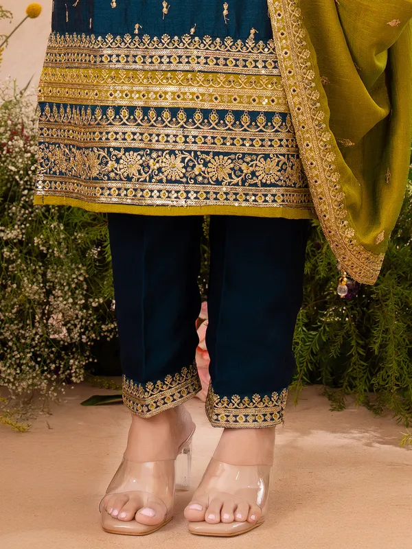 Rama blue pakistani silk salwar suit