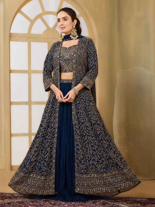 Rama blue pakistani style jacket lehenga choli