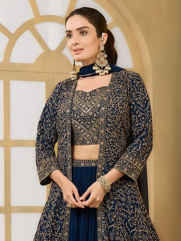 Rama blue pakistani style jacket lehenga choli