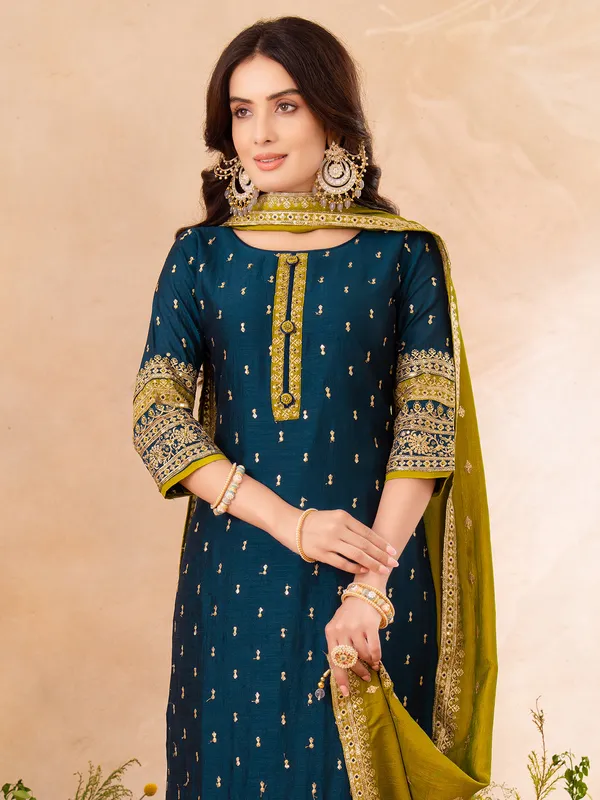 Rama blue pakistani style silk salwar suit
