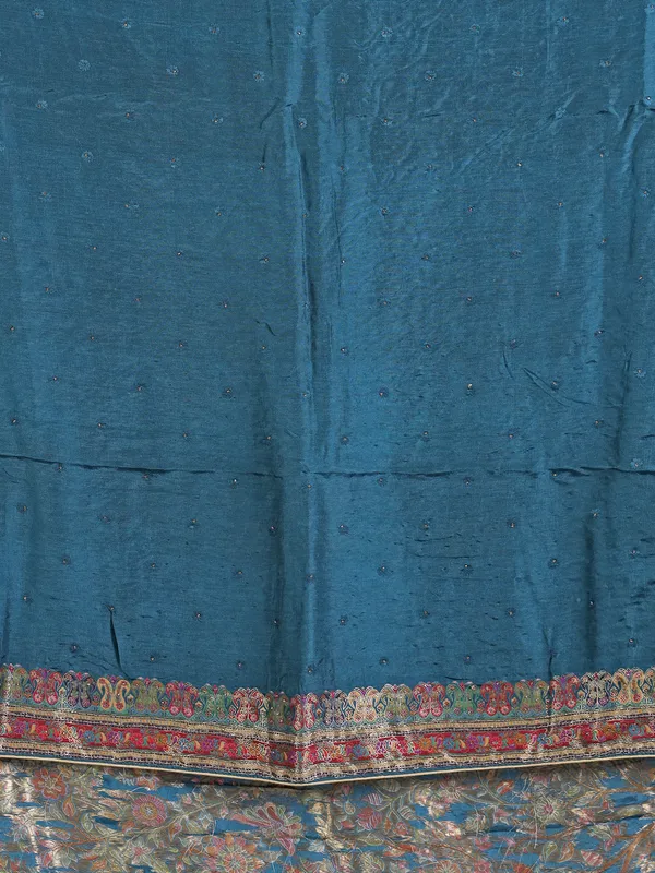 Rama blue pashmina silk saree for weddings