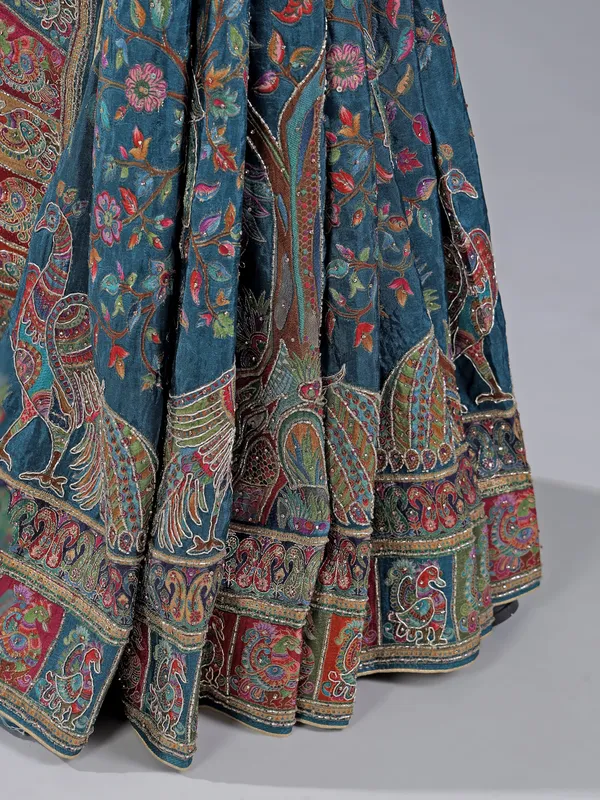 Rama blue pashmina silk saree for weddings