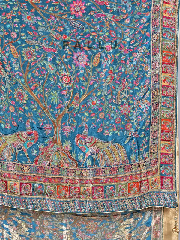 Rama blue pashmina silk saree for weddings