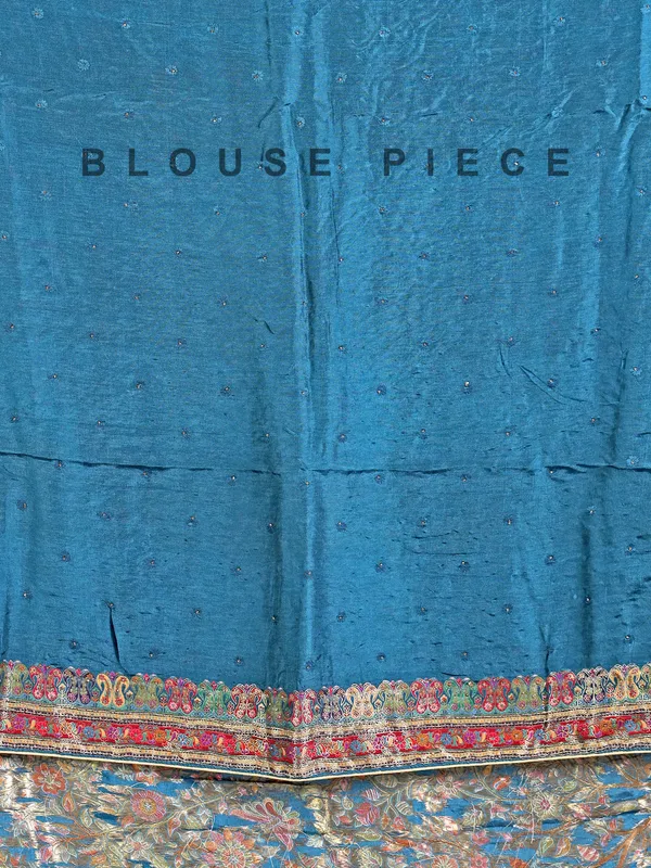 Rama blue pashmina silk saree for weddings