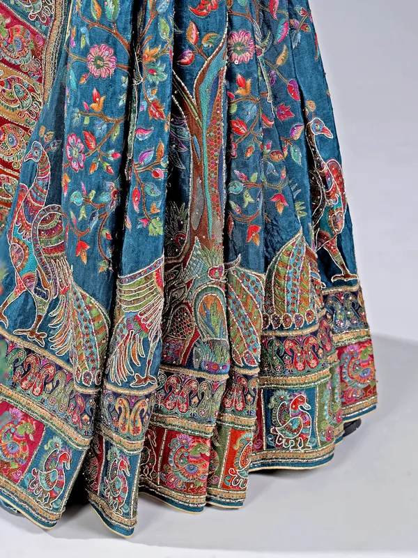 Rama blue pashmina silk saree for weddings