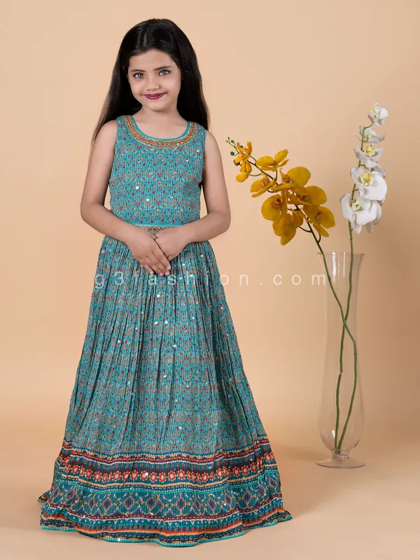 Rama green printed georgette gown