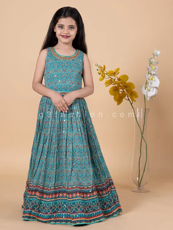 Rama green printed georgette gown