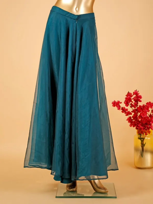 Rama blue printed organza palazzo suit