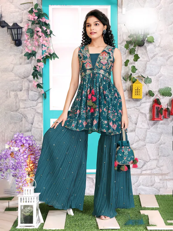 Rama blue printed sharara suit in georgette