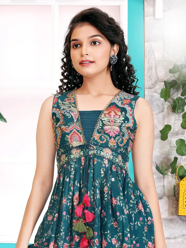 Rama blue printed sharara suit in georgette