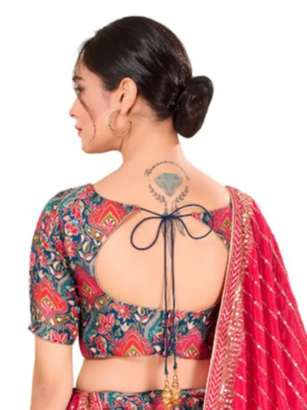 Rama blue printed silk ready made blouse