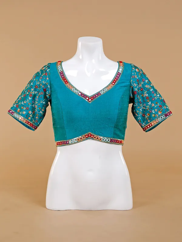Rama blue ready made silk blouse