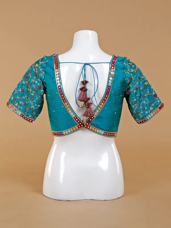 Rama blue ready made silk blouse
