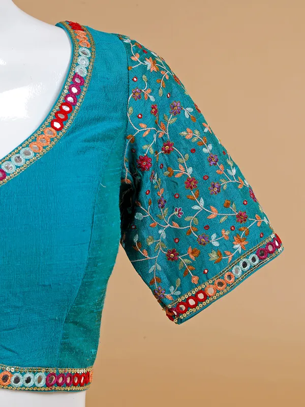 Rama blue ready made silk blouse
