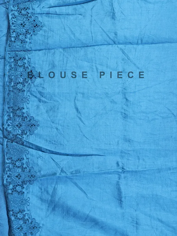 Rama blue semi silk saree with embroidery and cutwork