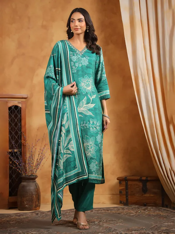 Rama blue shine printed kurti with dupatta