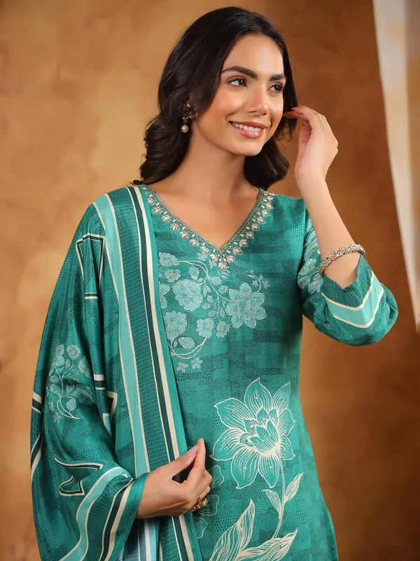 Rama blue shine printed kurti with dupatta