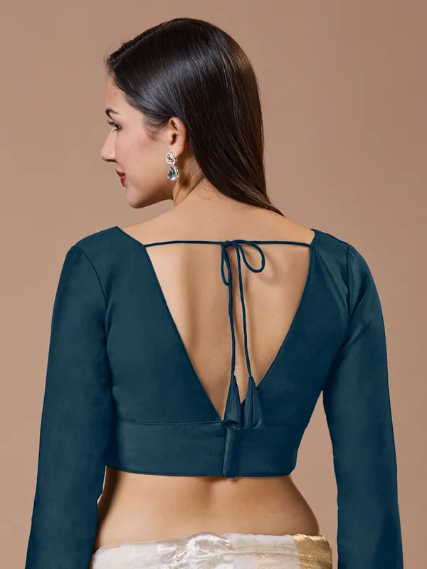 Rama blue silk blouse with V neck