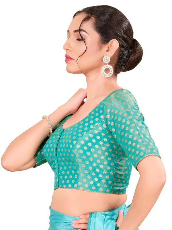 Rama blue silk blouse with zari work