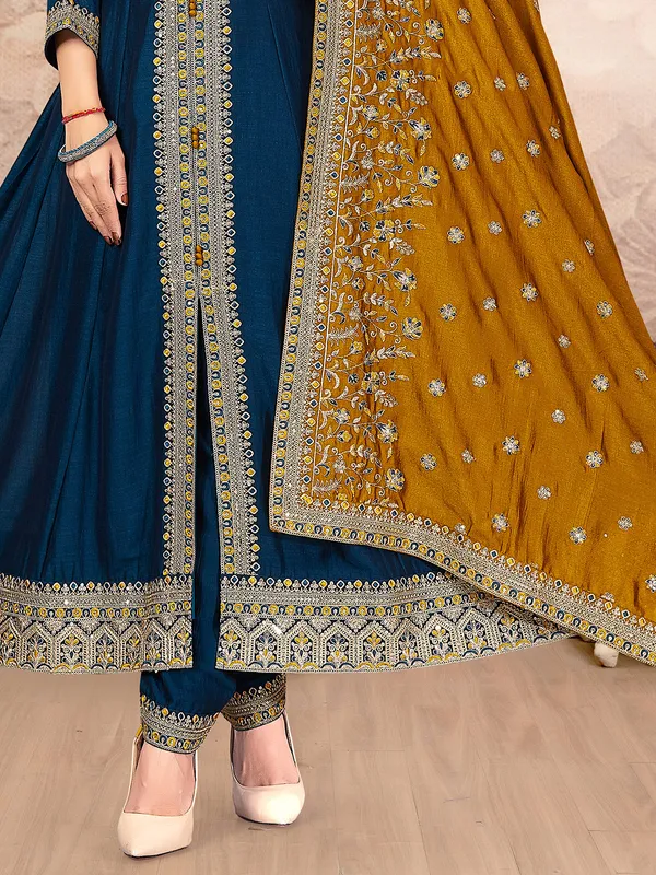 Rama blue silk embellished salwar suit