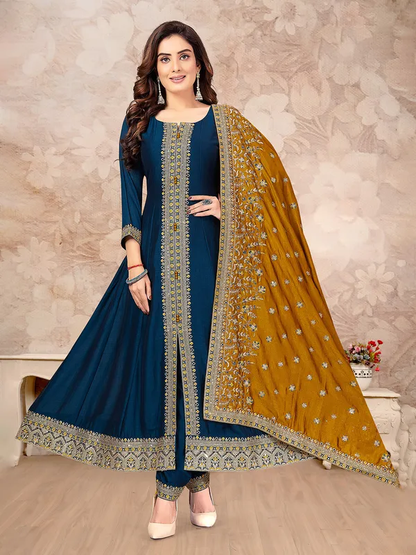Rama blue silk embellished salwar suit