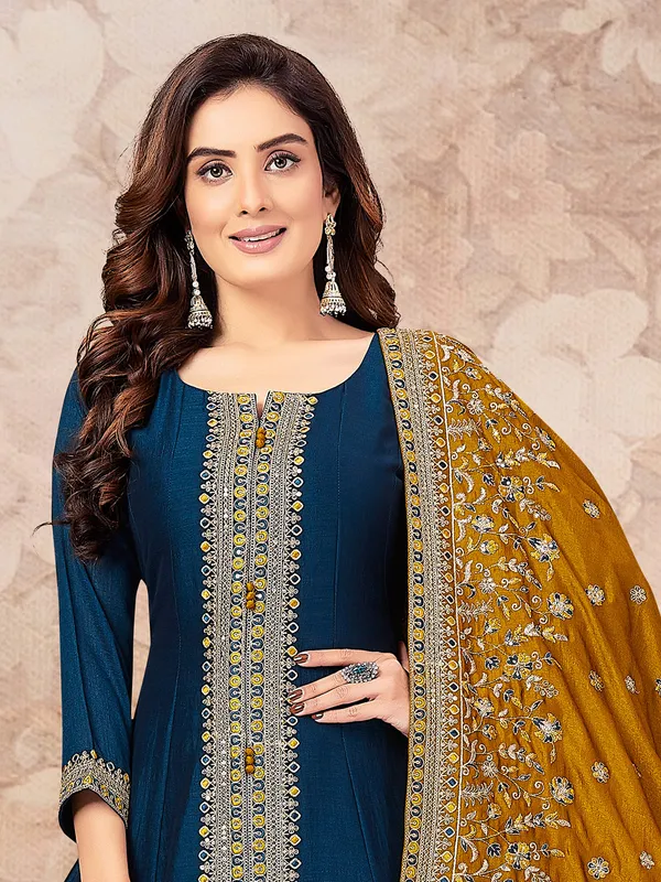 Rama blue silk embellished salwar suit